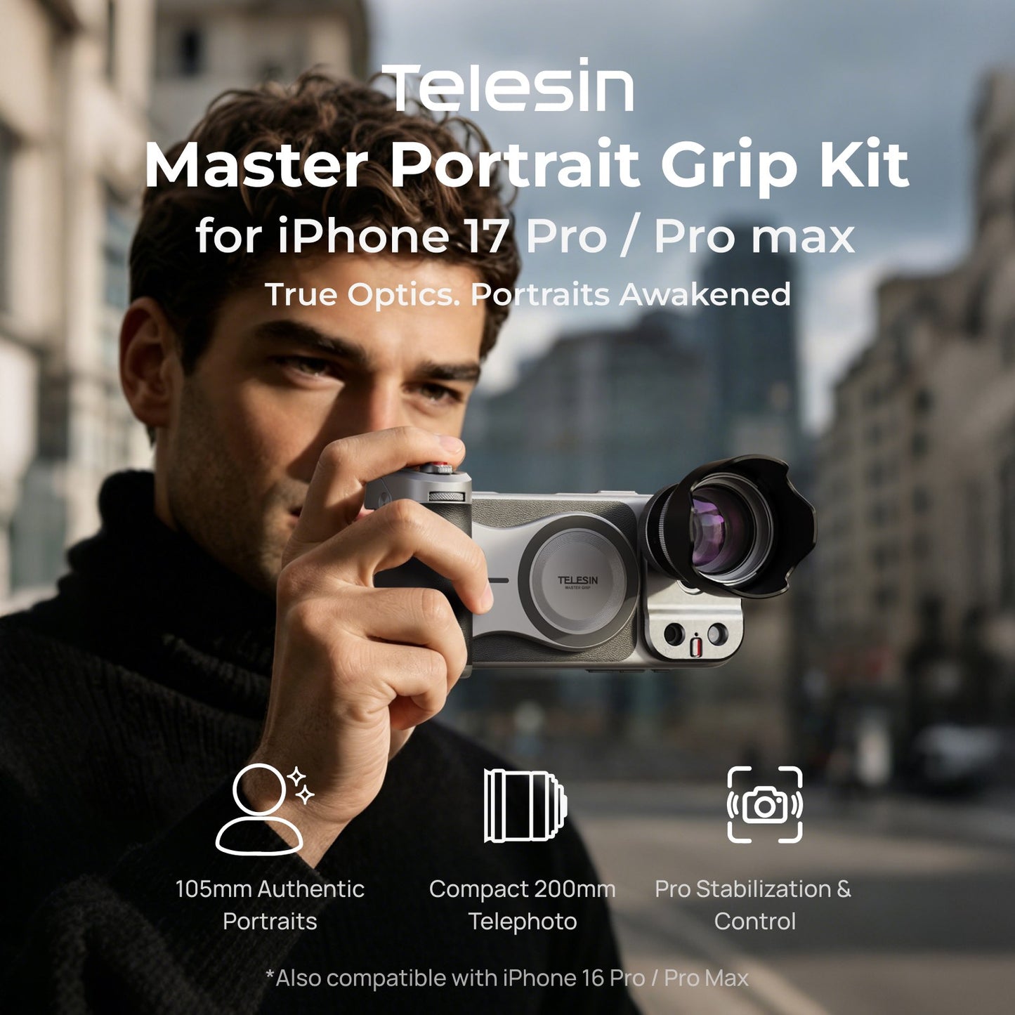 Objectif Telesin Master Lens 2X pour iPhone 17 Pro – Téléobjectif pour poignée Telesin Master Grip