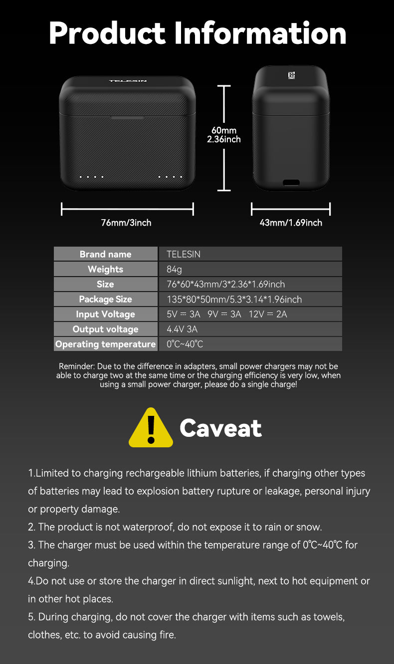 Telesin Oplaadbox voor Insta360 X3 Accu's (2 slots) - GoPro Accu's en opladers