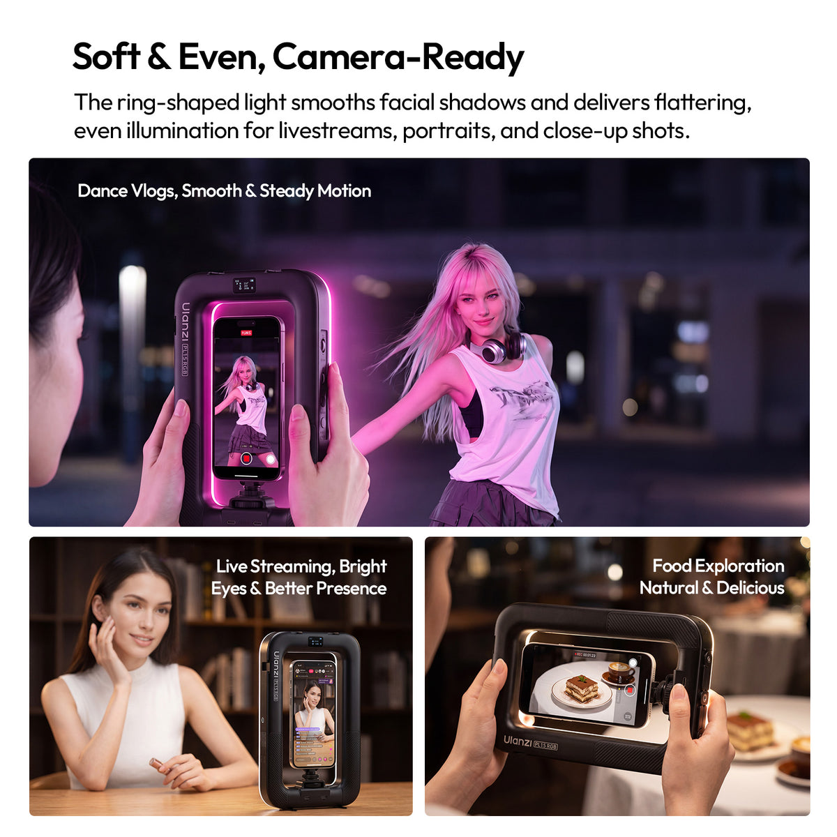 Plate-forme vidéo de lampe annulaire Ulanzi PL15RGB pour smartphone - MagSafe