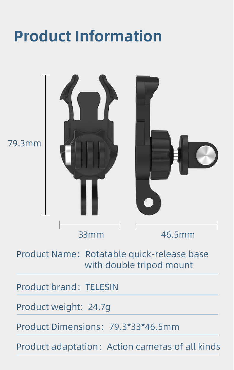 Telesin 360° draaibare backpack strap mount voor action cam - GoPro Mounts