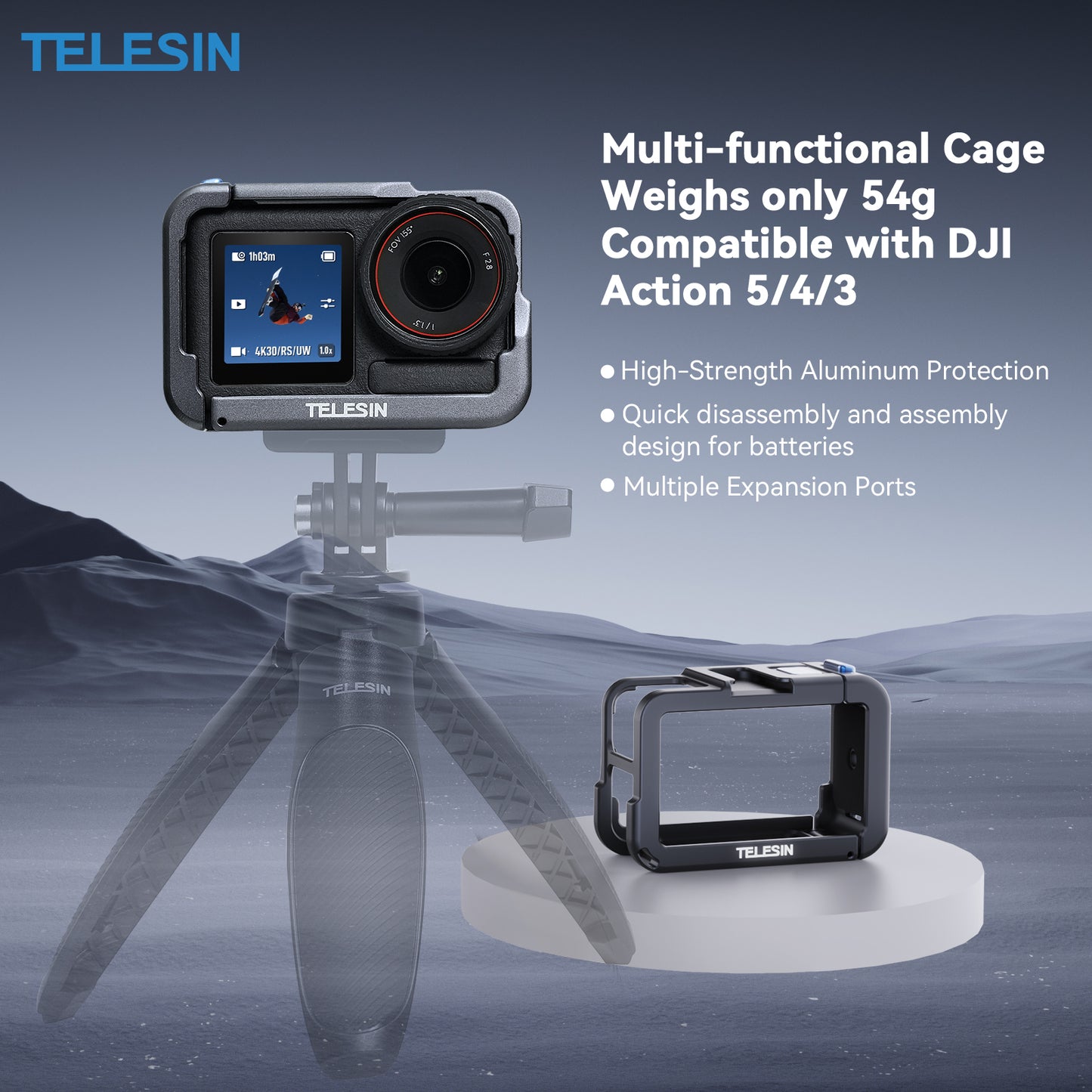 Telesin Cage en métal pour DJI Osmo Action 3/4/5