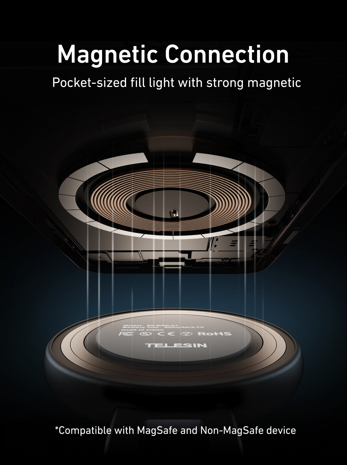 Telesin C03 Lumière à Selfie MagSafe rotative + miroir - Noir