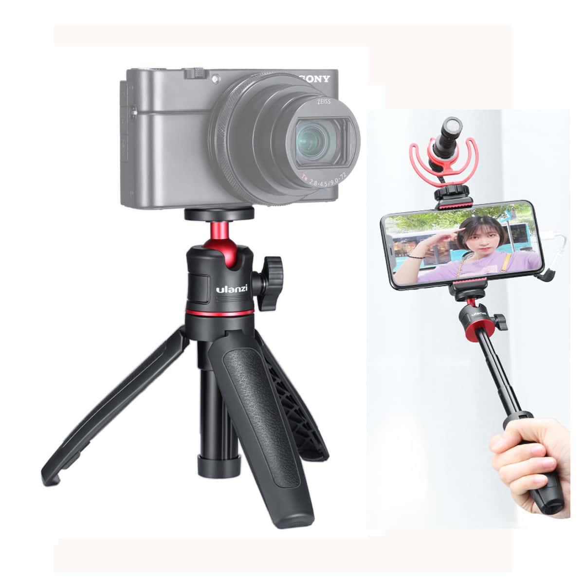 Ulanzi MT-08 vlog-statief, handgreep & selfie stick - Zwart - Selfiesticks