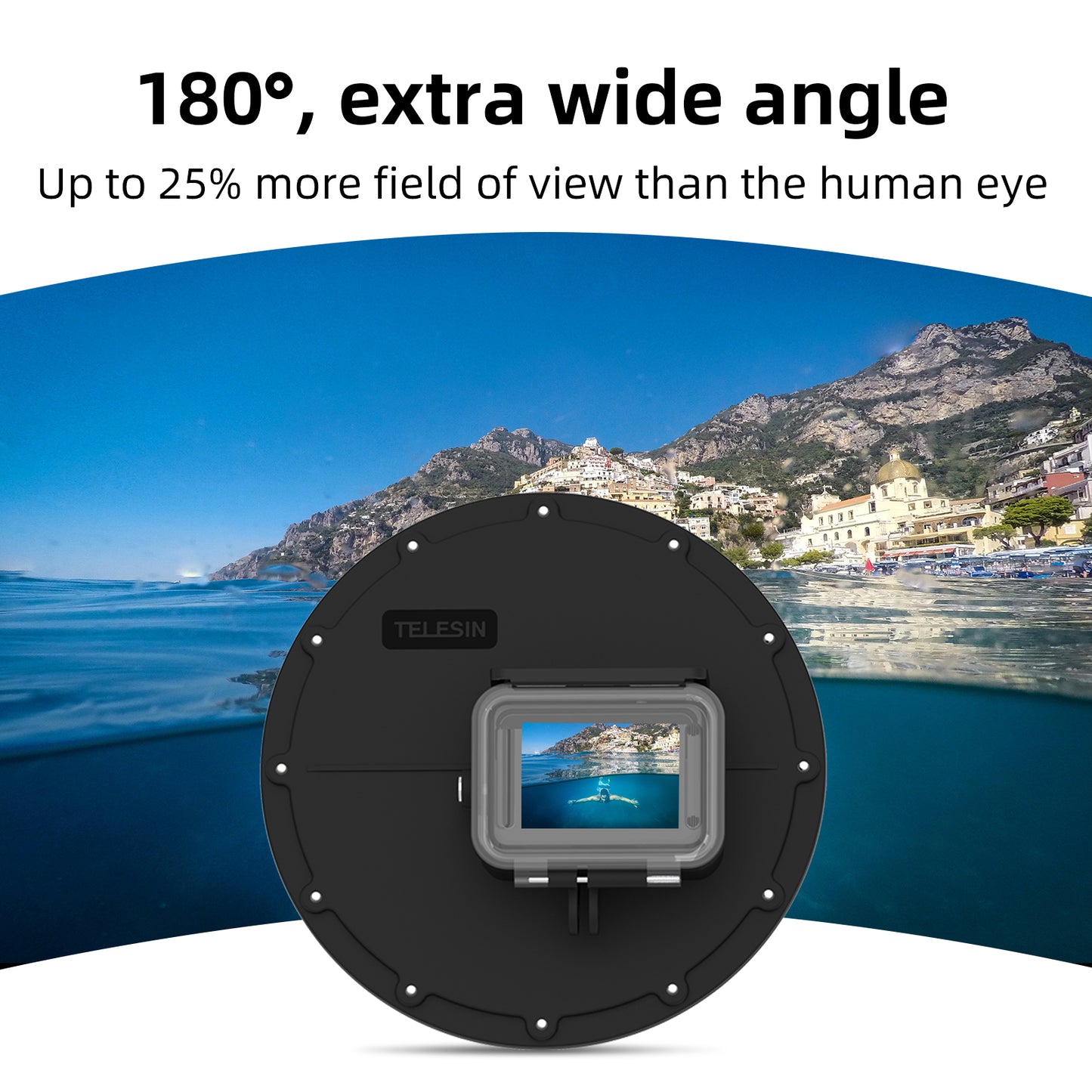 Telesin Waterdichte Dome behuizing voor GoPro Hero 9,10,11 en 12 - GoPro Onderwater-accessoires