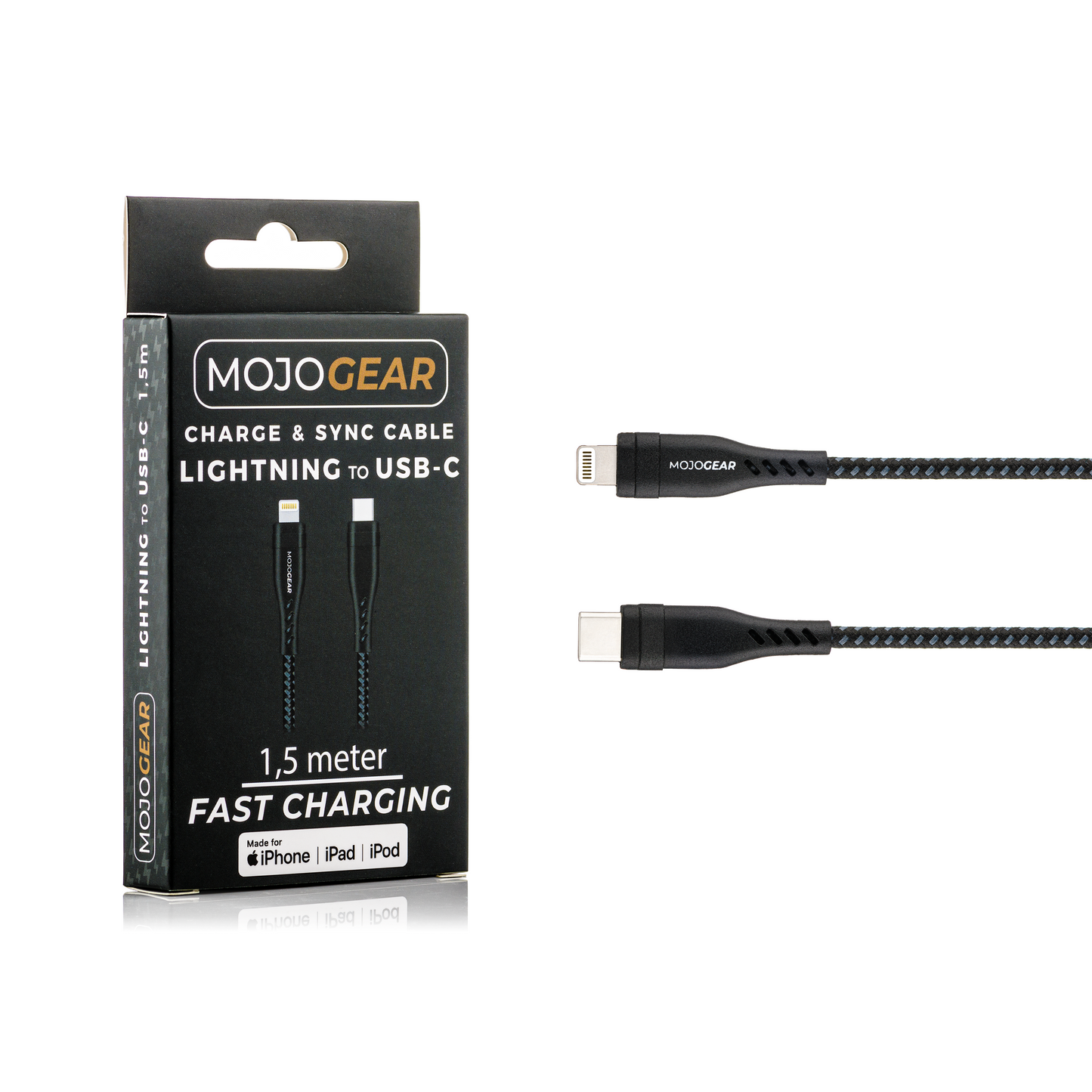 MOJOGEAR CHARGE+ 65W oplader voor iPhone & iPad met Lightning naar USB kabel 1,5 meter | iPhone snellader - Opladers