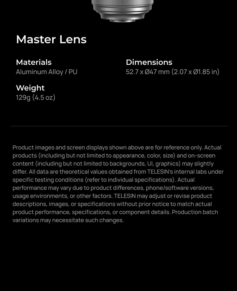 Objectif Telesin Master Lens 2X pour iPhone 17 Pro – Téléobjectif pour poignée Telesin Master Grip