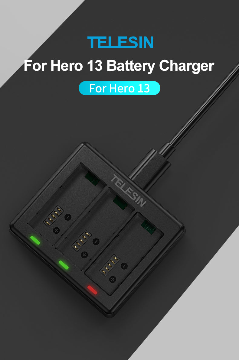 Telesin Triple batterij oplader voor 3 batterijen - GoPro Hero 13 - GoPro Accu's en opladers