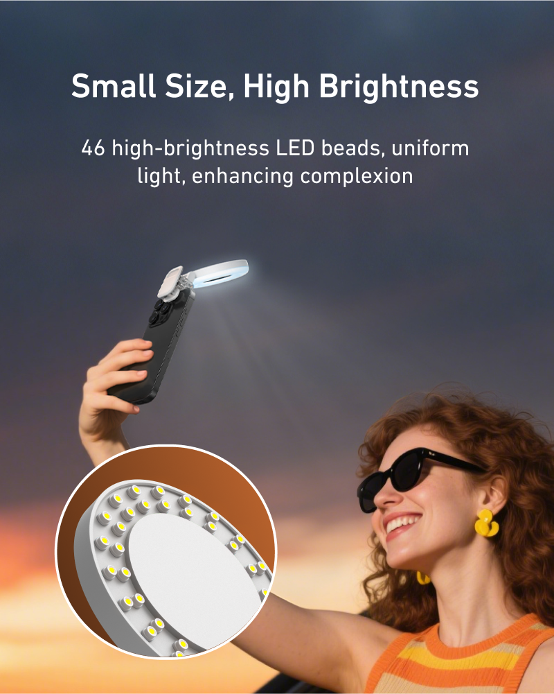 Telesin Mini Selfie Ringlamp met klem voor smartphone - wit - Videoverlichting