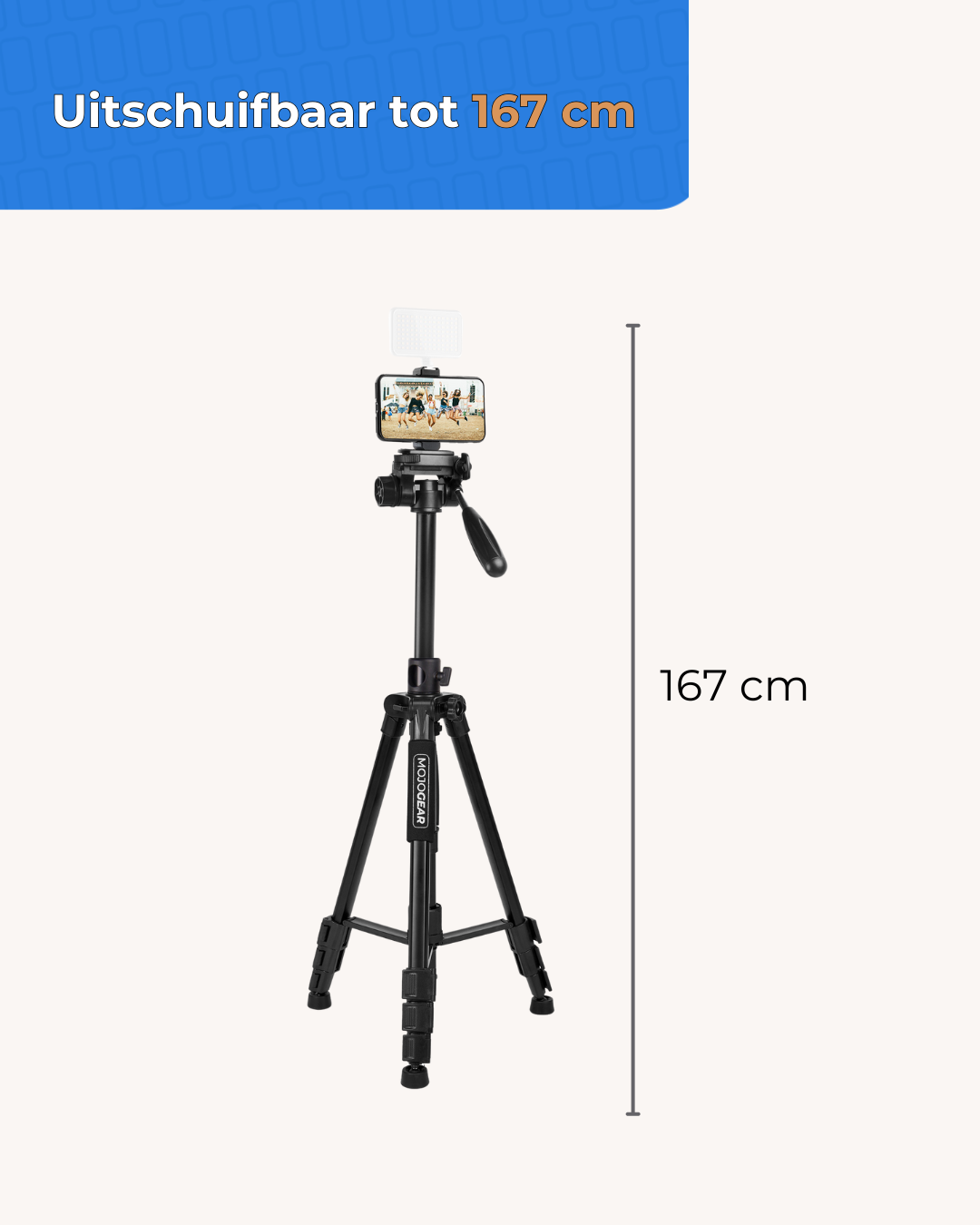 Trépied MOJOGEAR 167 cm 3-en-1 : trépied, monopode et bras horizontal