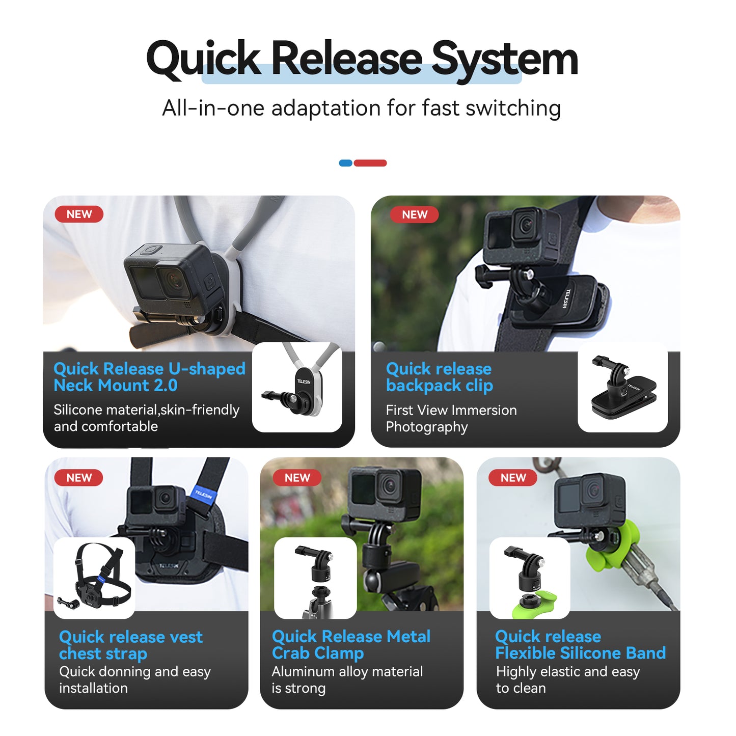 Telesin Neck Mount Quick Release voor GoPro - Extra Groot - GoPro Mounts