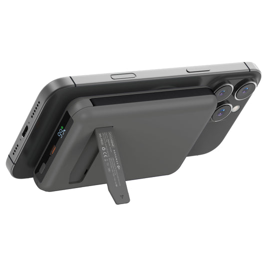 MOJOGEAR NovaMag All-in-1 Powerbank 10.000 mAh – Draadloos Qi2 & ingebouwde kabels – Grijs - Powerbanks