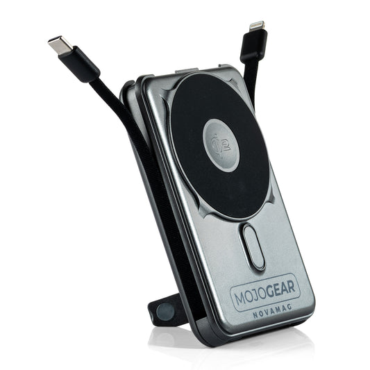 Batterie externe tout-en-un MOJOGEAR NovaMag 10 000 mAh – Sans fil Qi2 et câbles intégrés – Grise