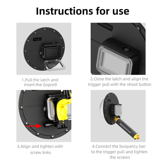 Telesin Waterdichte Dome behuizing voor GoPro Hero 9,10,11 en 12 - GoPro Onderwater-accessoires