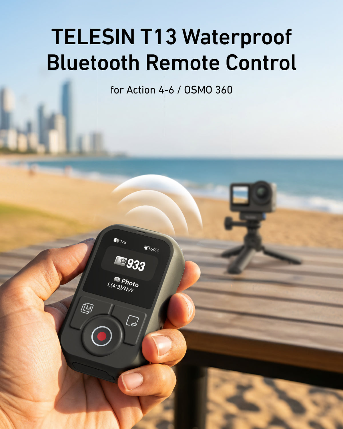 Télécommande Bluetooth Telesin T13 pour DJI Osmo Action - Étanche