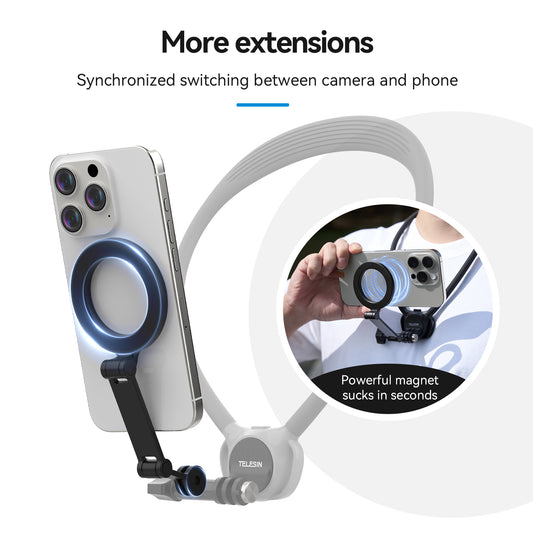 Telesin Neck Mount 360º Combo - GoPro & Smartphone - Grijs -