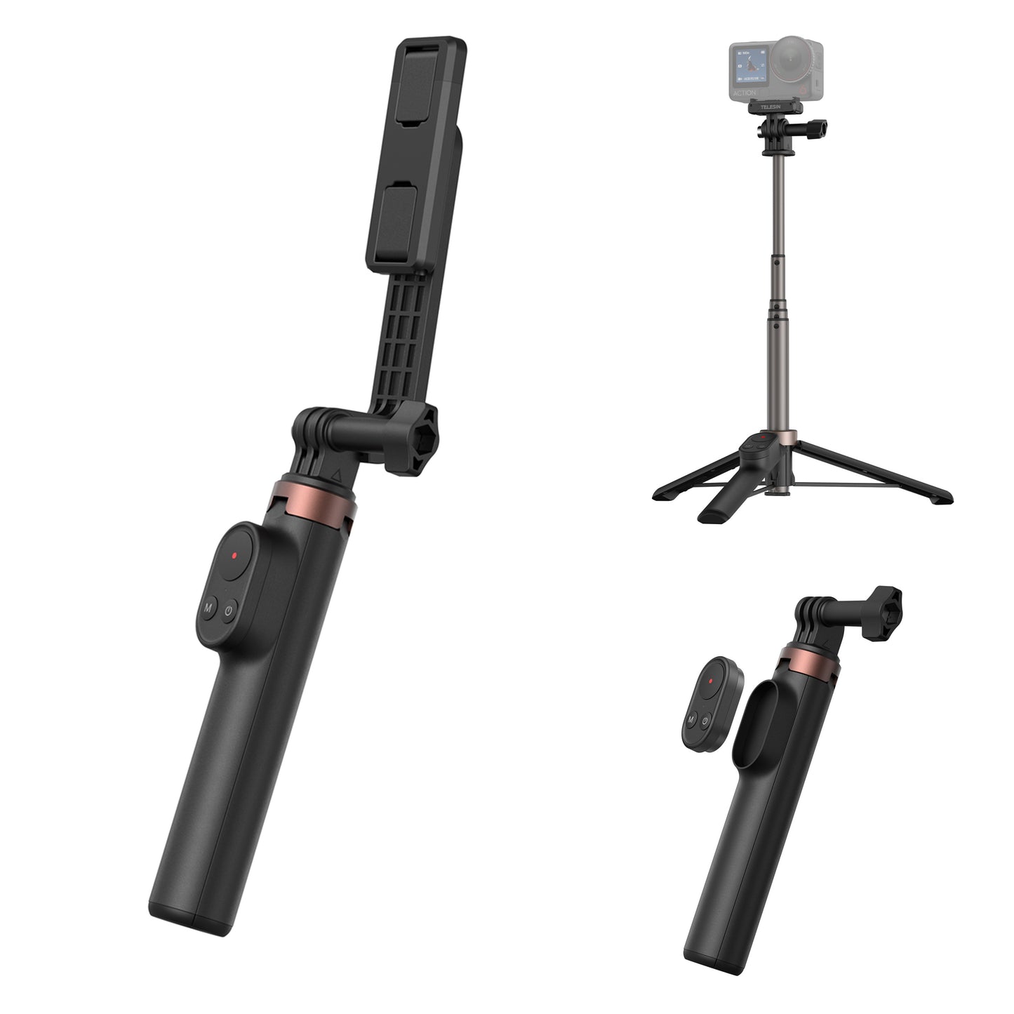 Perche à selfie Telesin pour vlogs, compatible GoPro, DJI et smartphones - Avec télécommande Bluetooth