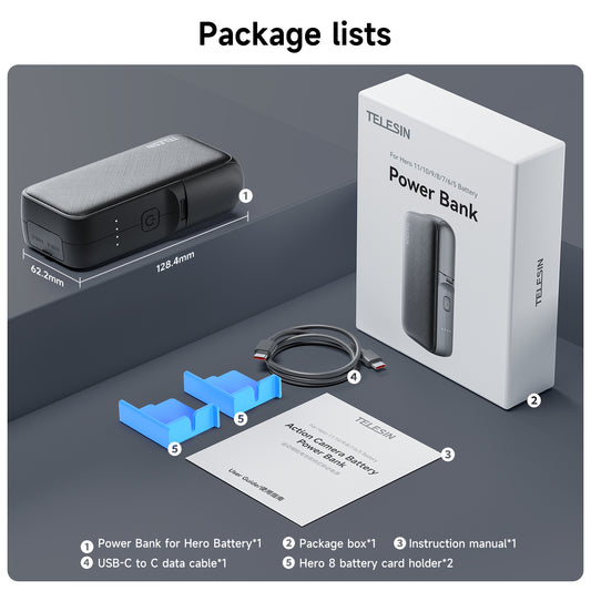 Telesin 10000mAh powerbank voor GoPro-accu's - GoPro 9 t/m 12 - GoPro Accu's en opladers