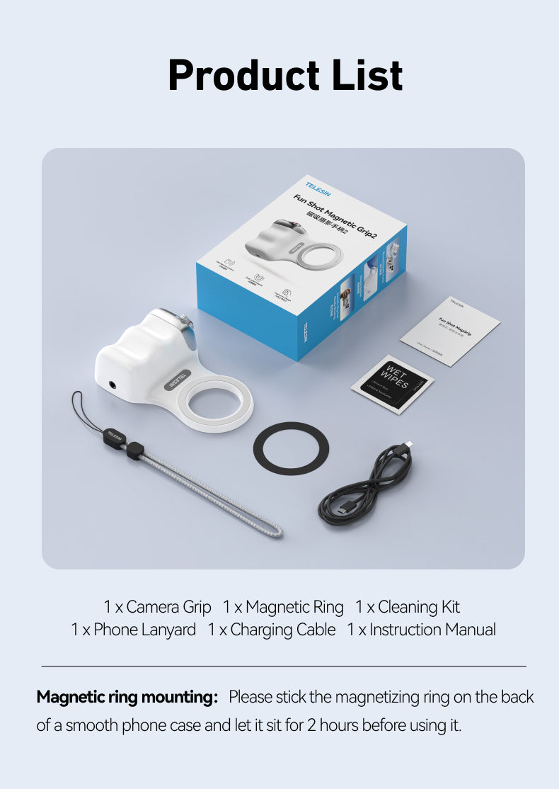 Telesin Fun Shot Magnetic Grip 2 magnetisch - Wit - Handgrips