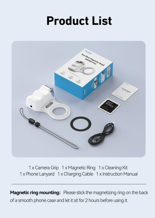 Telesin Fun Shot Magnetic Grip 2 magnetisch - Wit - Handgrips