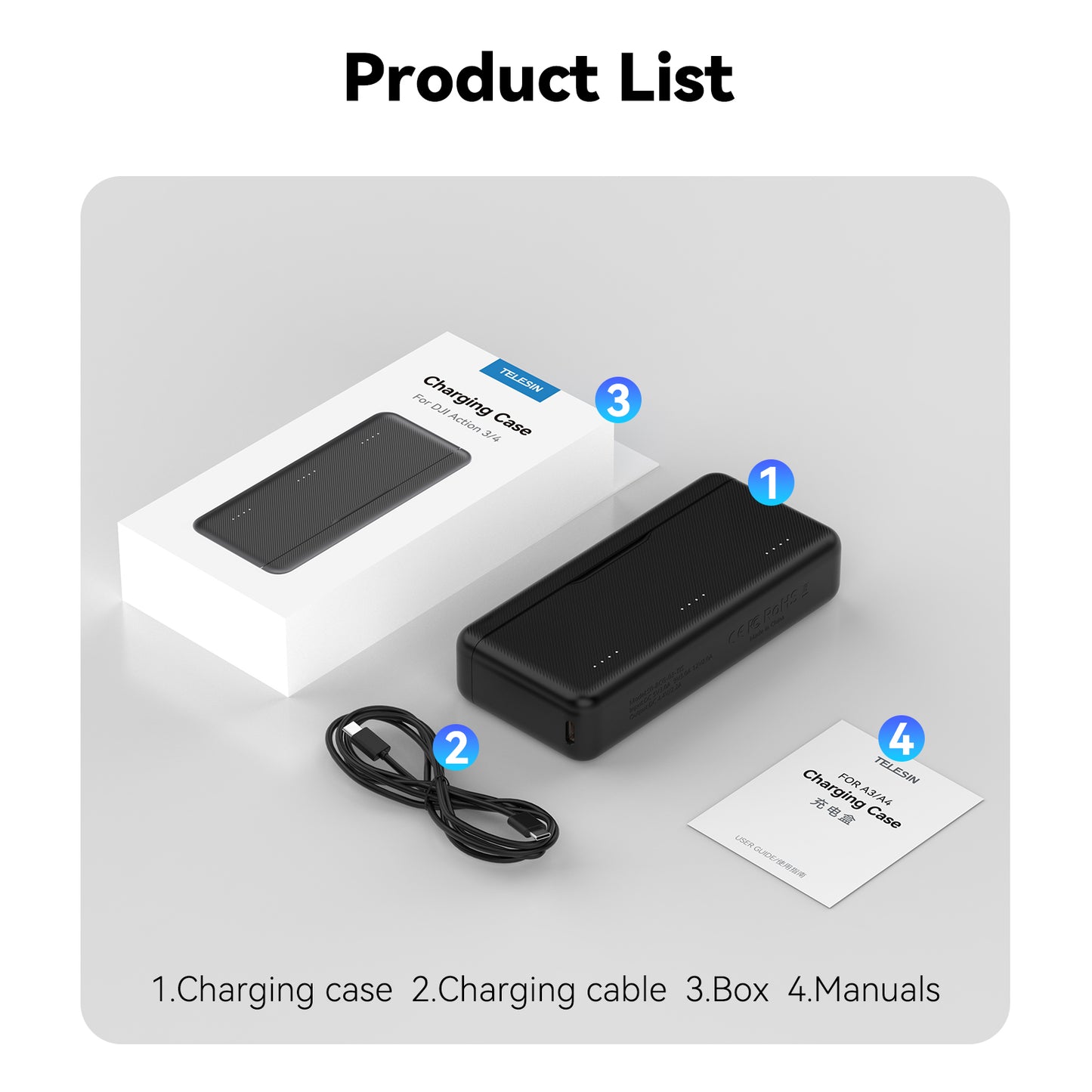 Telesin Pocket Oplaadbox voor DJI Osmo Action 5/4/3 (3 slots) -