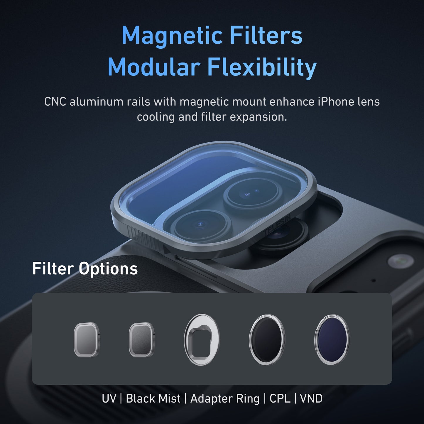Telesin Master Grip V2 voor iPhone 17 Pro Max - Creator Combo met lamp en filter - GoPro-accessoires
