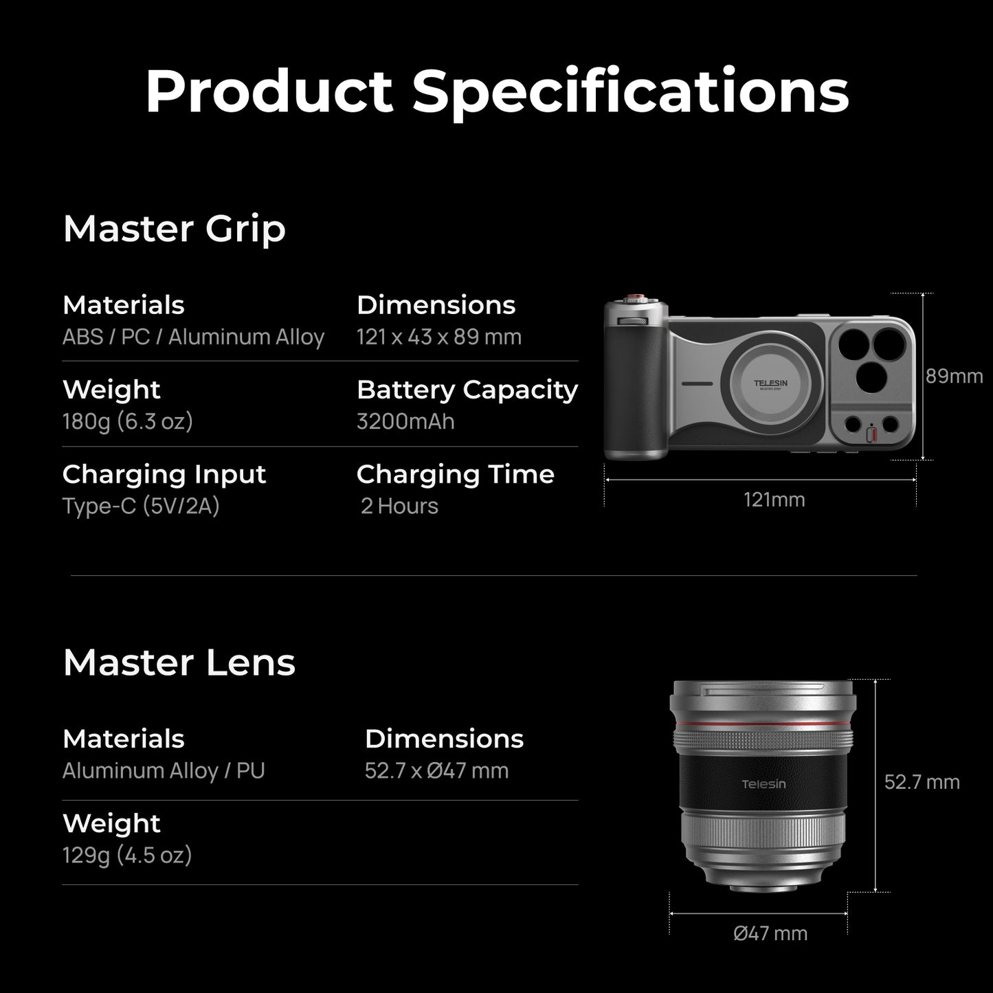 Telesin Master Lens 2X Tele iPhone 17 Pro Max téléobjectif - Noir