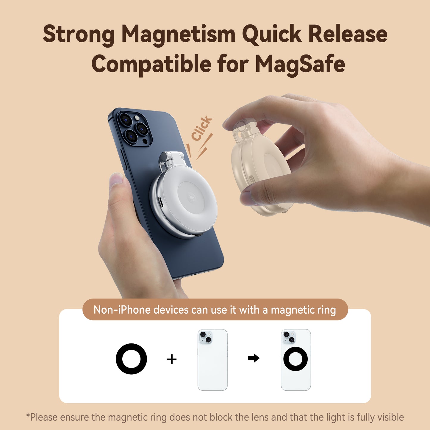 Telesin C03 MagSafe Selfie Light met spiegel – Zilver - Videoverlichting