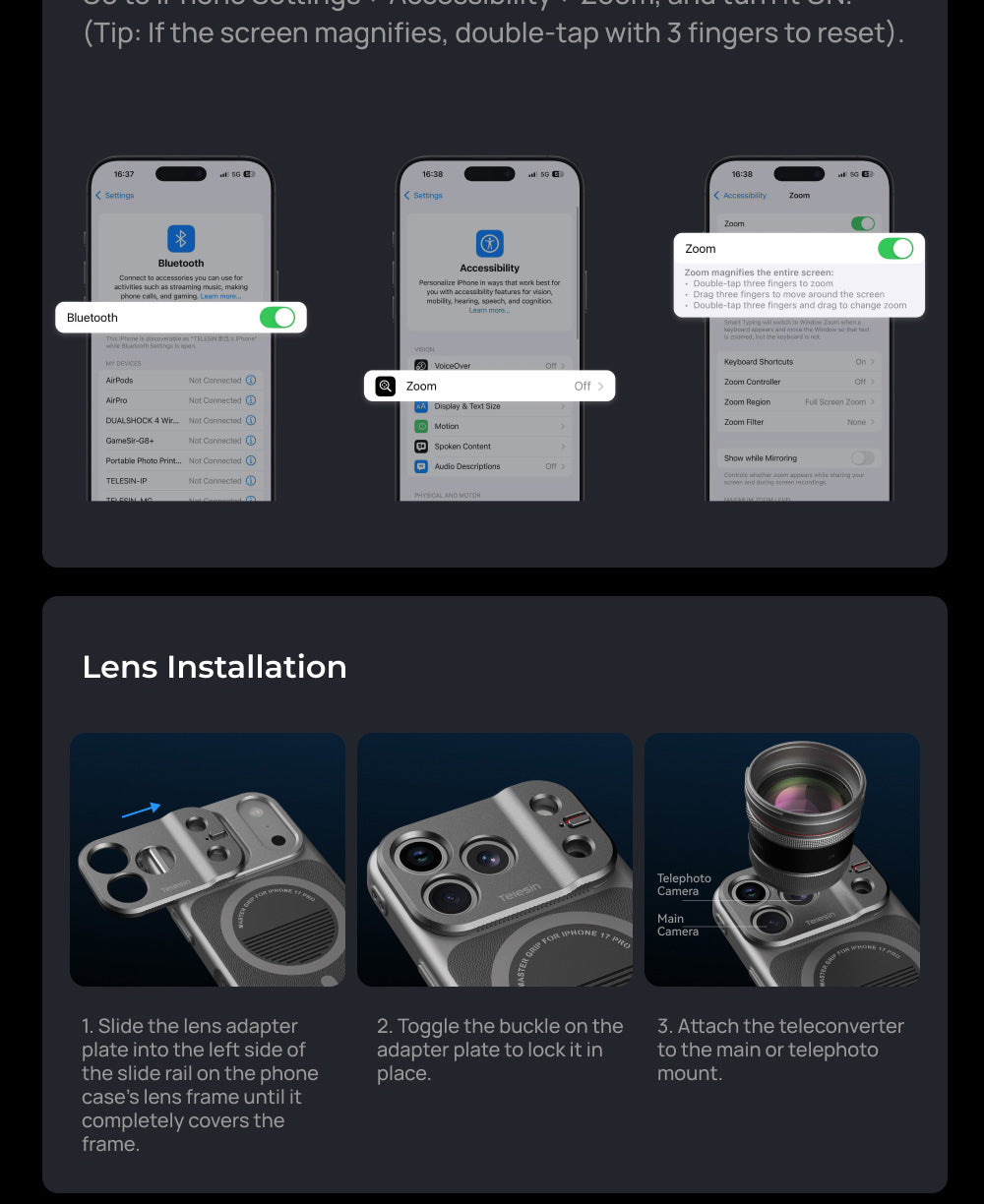 Objectif Telesin Master Lens 2X pour iPhone 17 Pro – Téléobjectif pour poignée Telesin Master Grip