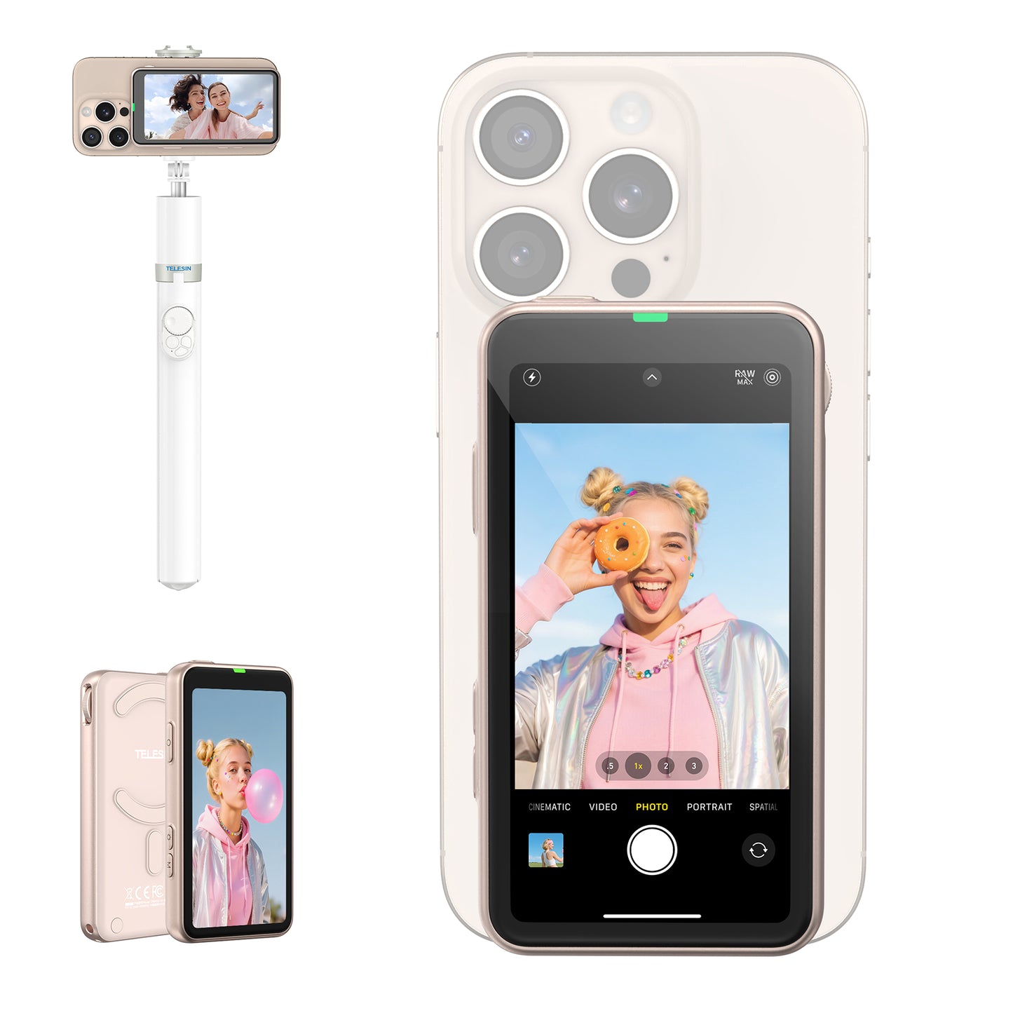 Moniteur magnétique Telesin pour selfies et vlogs 4 pouces - Champagne