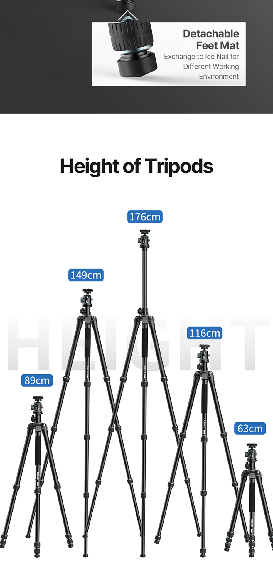 Trépied haut de gamme Ulanzi MT-59 avec bras horizontal/inclinable - 176 cm