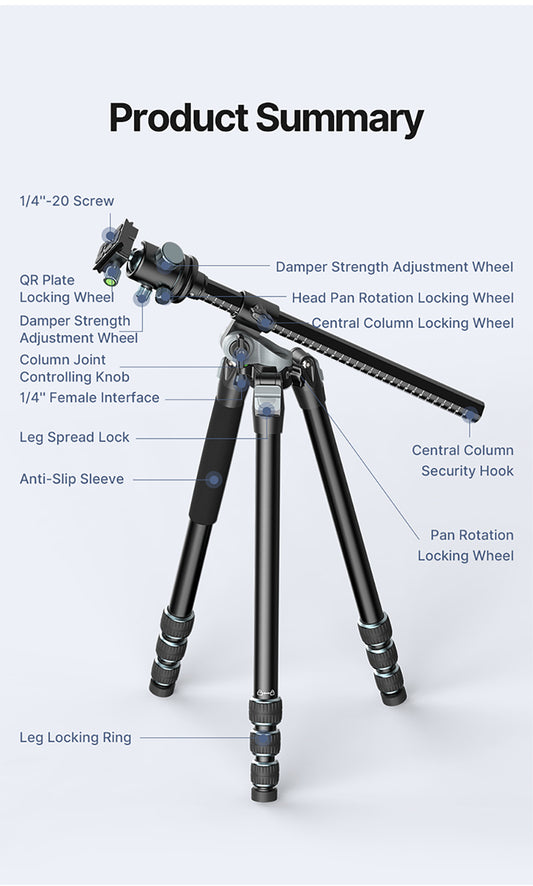 Ulanzi MT-59 premium statief met horizontale/kantelbare arm - 176cm - Grote statieven