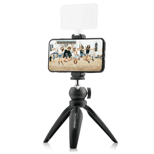 MOJOGEAR Vlog KIT: mini-statief, telefoonhouder & extra lange selfie stick - Ministatieven