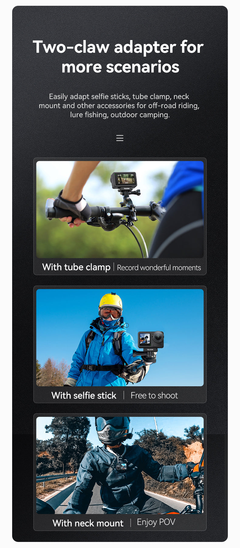 Telesin Dual Claw Mount Magnetisch - DJI Osmo Action 3/4/5 -