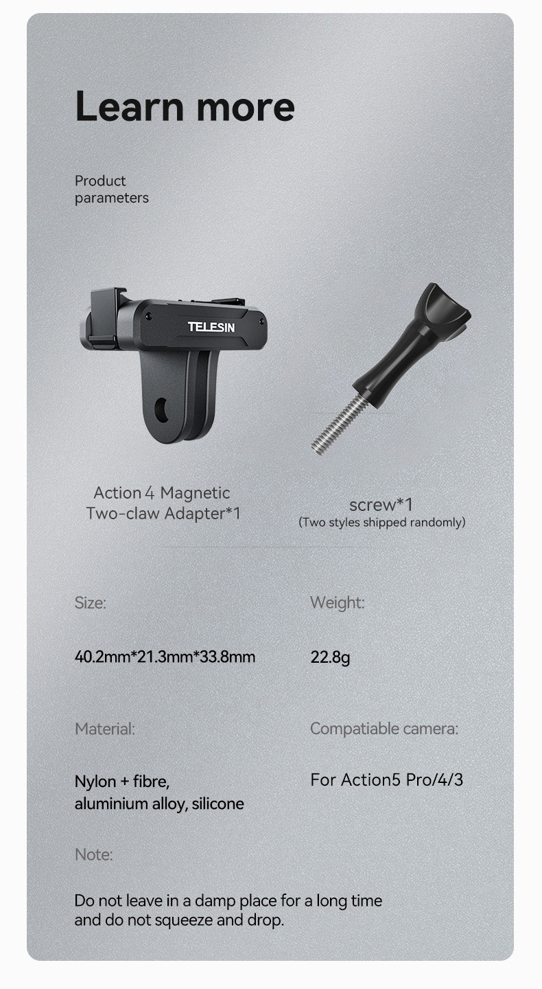 Telesin Dual Claw Mount Magnetisch - DJI Osmo Action 3/4/5 -