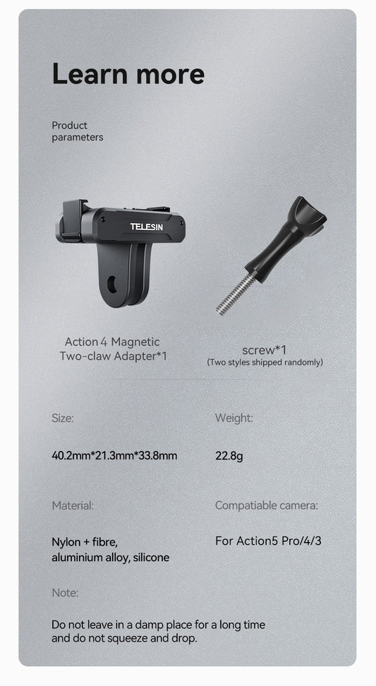 Telesin Dual Claw Mount Magnetisch - DJI Osmo Action 3/4/5 -