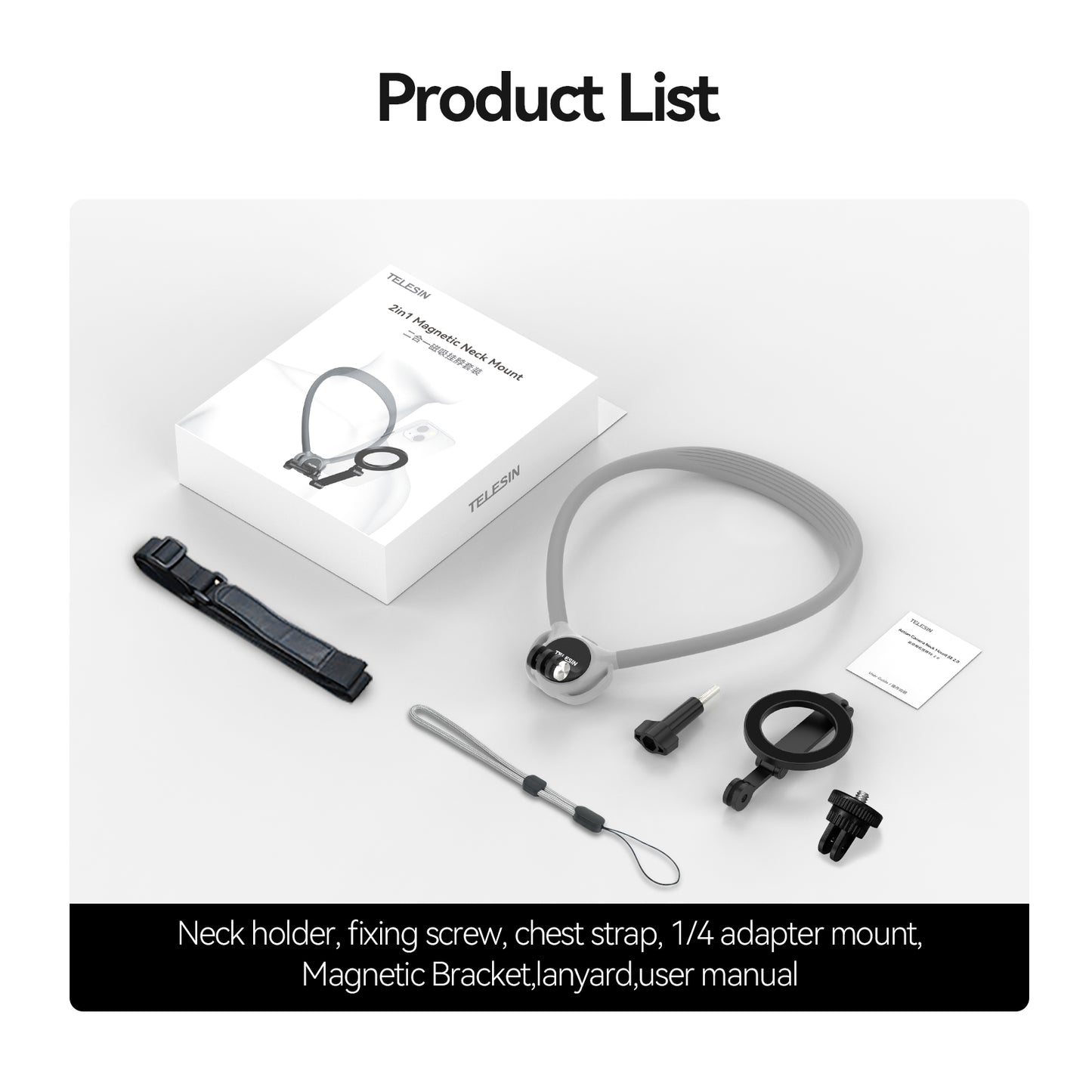 Telesin Neck Mount 360º Combo - GoPro & Smartphone - Grijs -