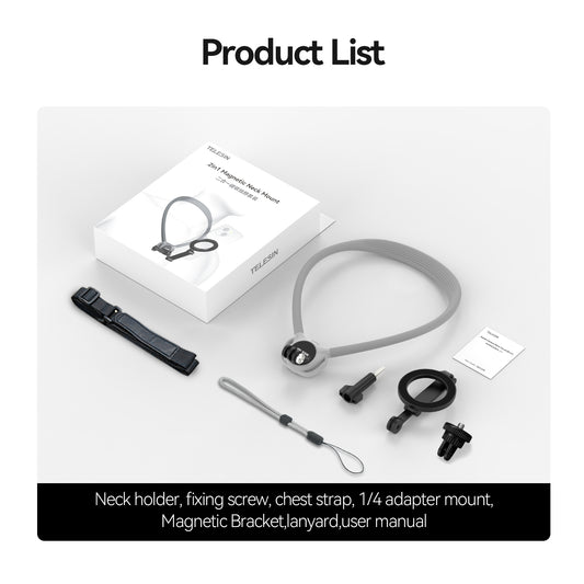 Telesin Neck Mount 360º Combo - GoPro & Smartphone - Grijs -