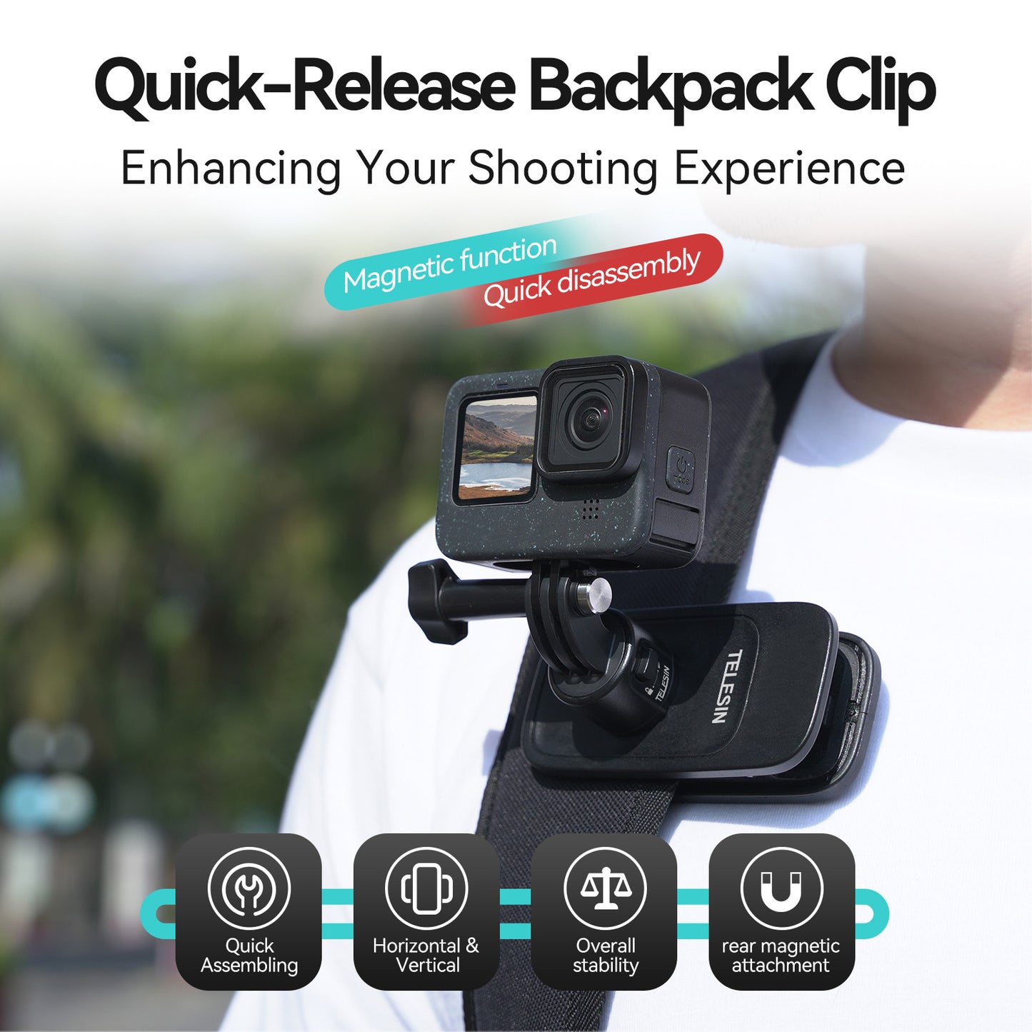 Telesin Quick-Release backpack clip voor GoPro & action cams - GoPro Mounts