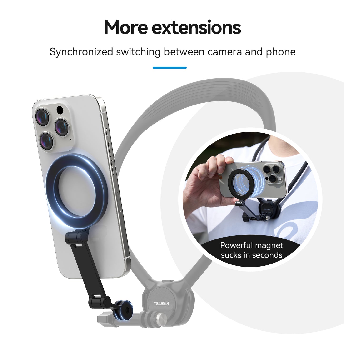 Telesin Neck Mount 360º Combo - GoPro & Smartphone - Zwart - GoPro Mounts