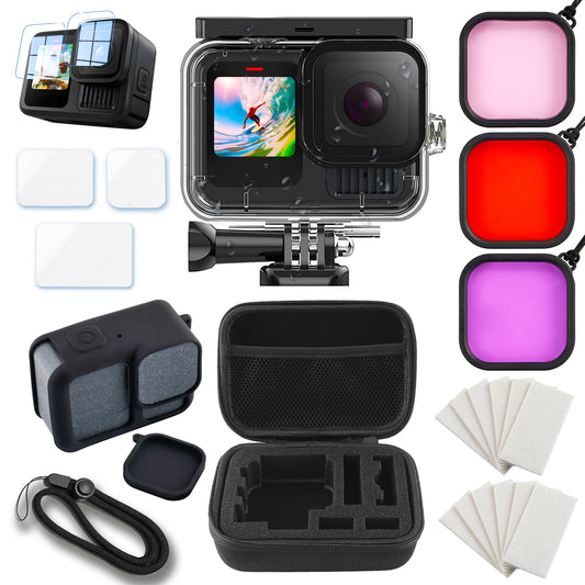 Kit d'accessoires MOJOGEAR pour GoPro 13 avec boîtier étanche et filtres de plongée