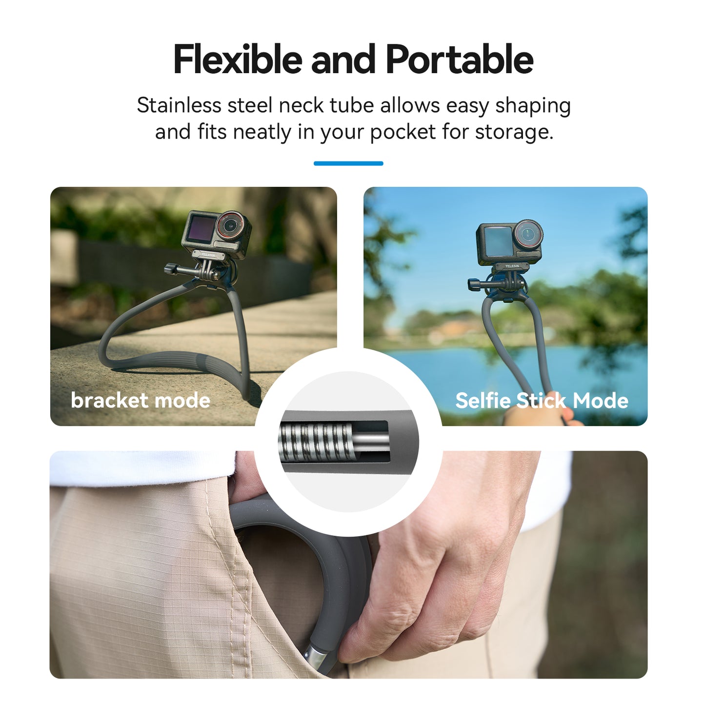 Telesin Neck Mount 360º Combo - GoPro & Smartphone - Grijs -