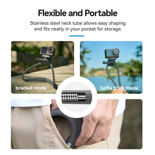 Telesin Neck Mount 360º Combo - GoPro & Smartphone - Grijs -