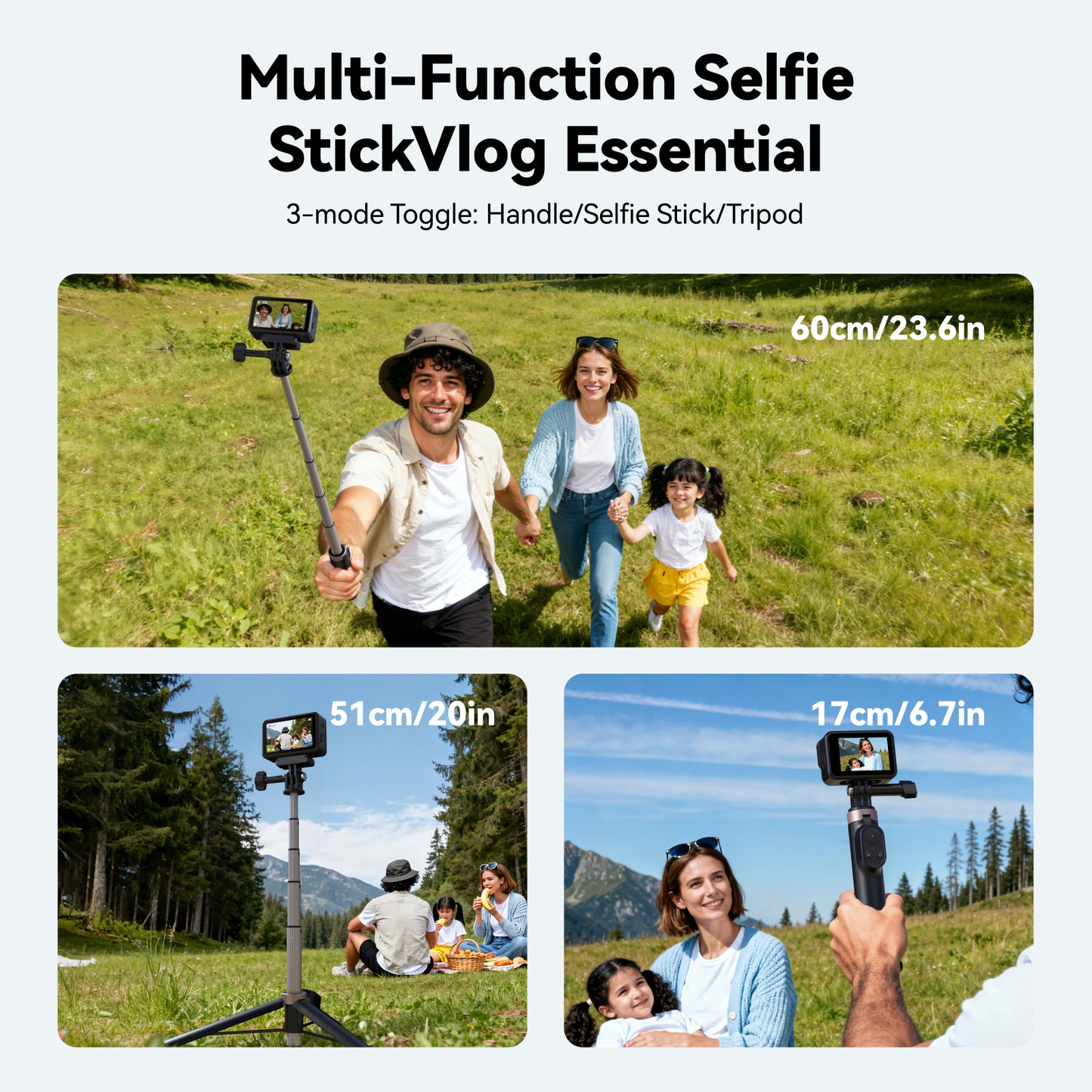 Perche à selfie Telesin pour vlogs, compatible GoPro, DJI et smartphones - Avec télécommande Bluetooth