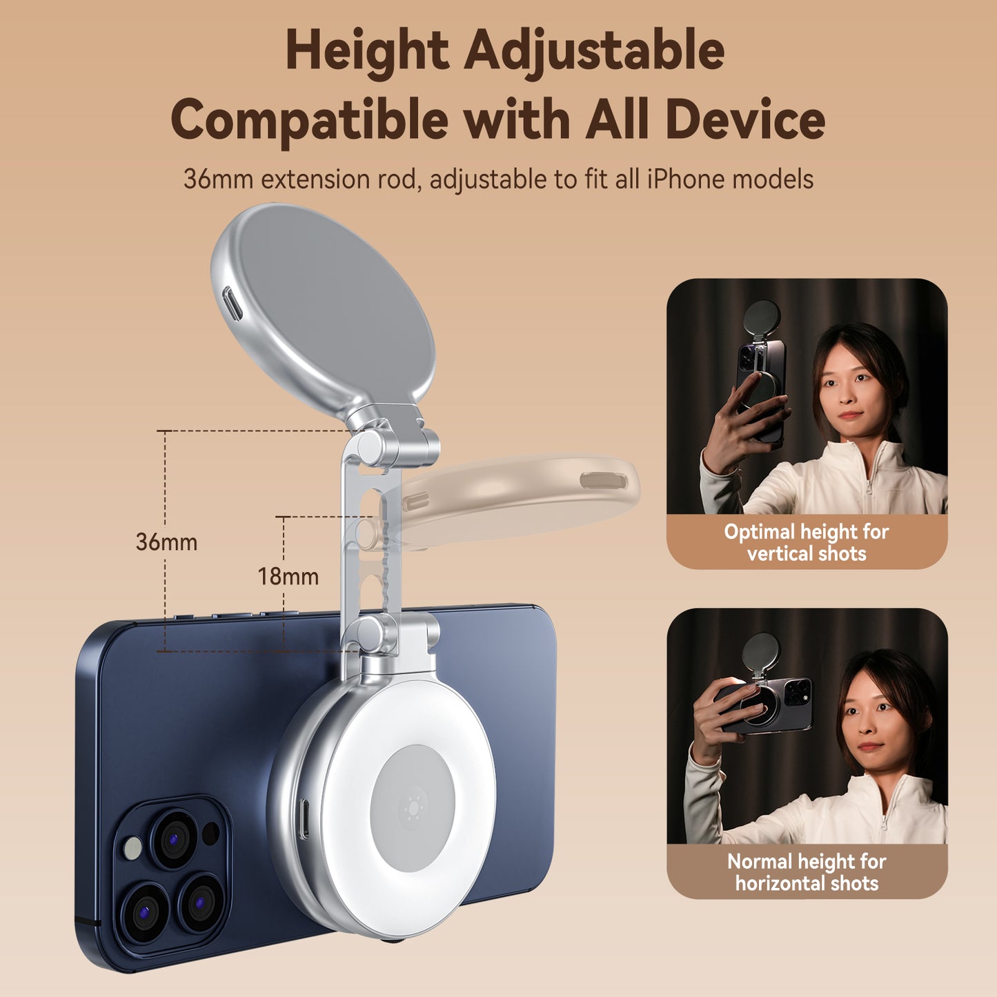 Telesin C03 MagSafe Selfie Light met spiegel – Zilver - Videoverlichting