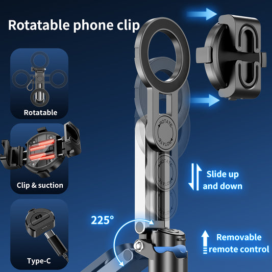 MOJOGEAR TS2 6-in-1 Mini Selfiestick Statief & Grip voor telefoon Magnetisch - Zwart - Statieven en toebehoren