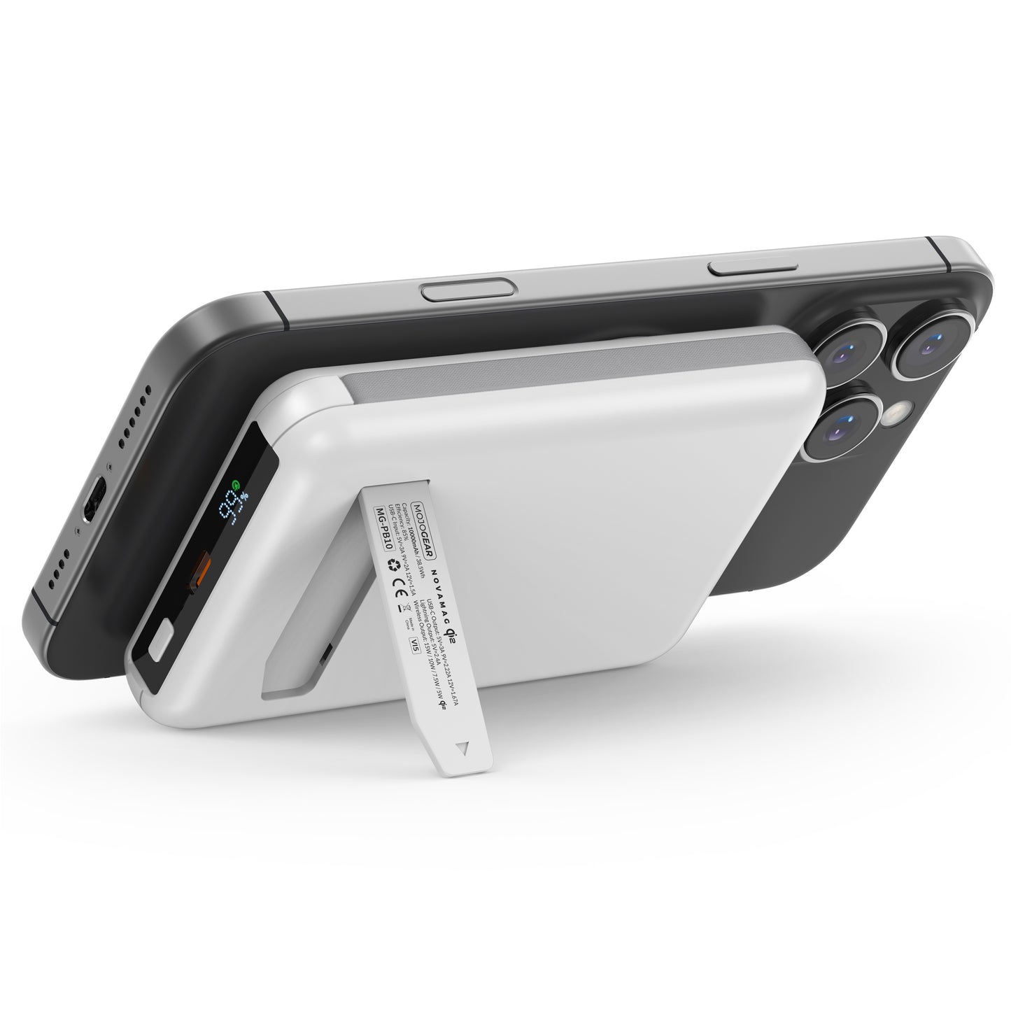 MOJOGEAR NovaMag All-in-1 Powerbank 10.000 mAh – Draadloos Qi2 & ingebouwde kabels – Wit - Powerbanks