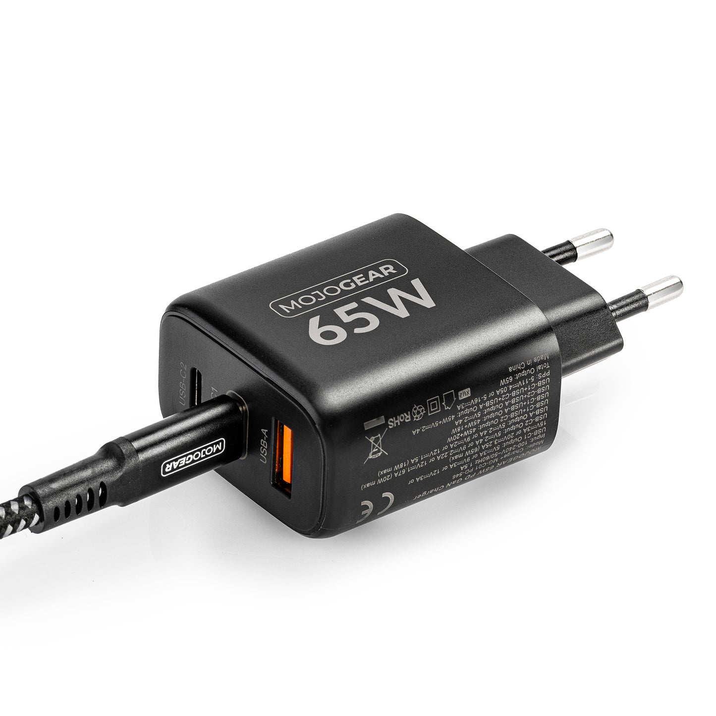 MOJOGEAR CHARGE+ 65W snellader met USB-C naar USB-C kabel 3 meter - Opladers