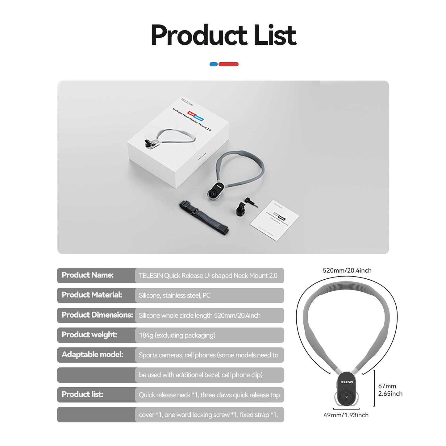 Telesin Neck Mount Quick Release voor GoPro/actioncam - GoPro Mounts