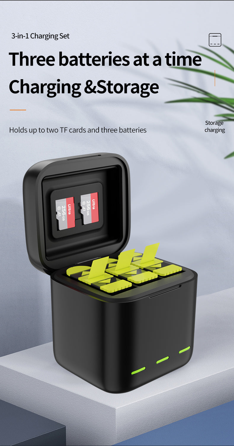 Telesin Oplaadbox met 3 batterijen voor GoPro 9/ 10 / 11 / 12 - GoPro Accu's en opladers