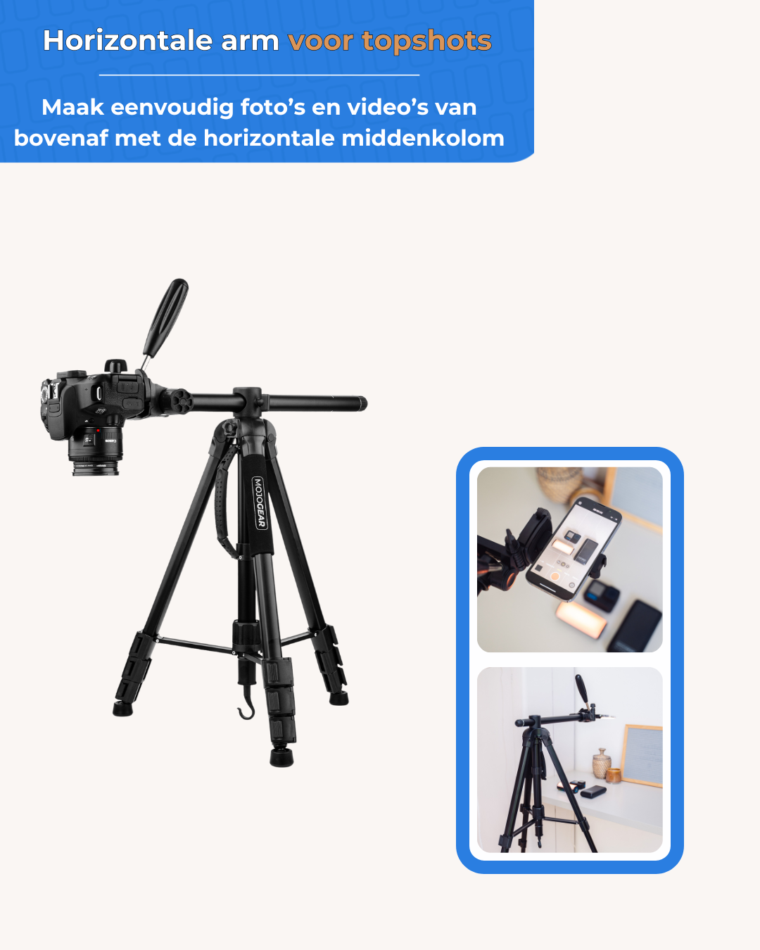 Trépied MOJOGEAR 167 cm 3-en-1 : trépied, monopode et bras horizontal